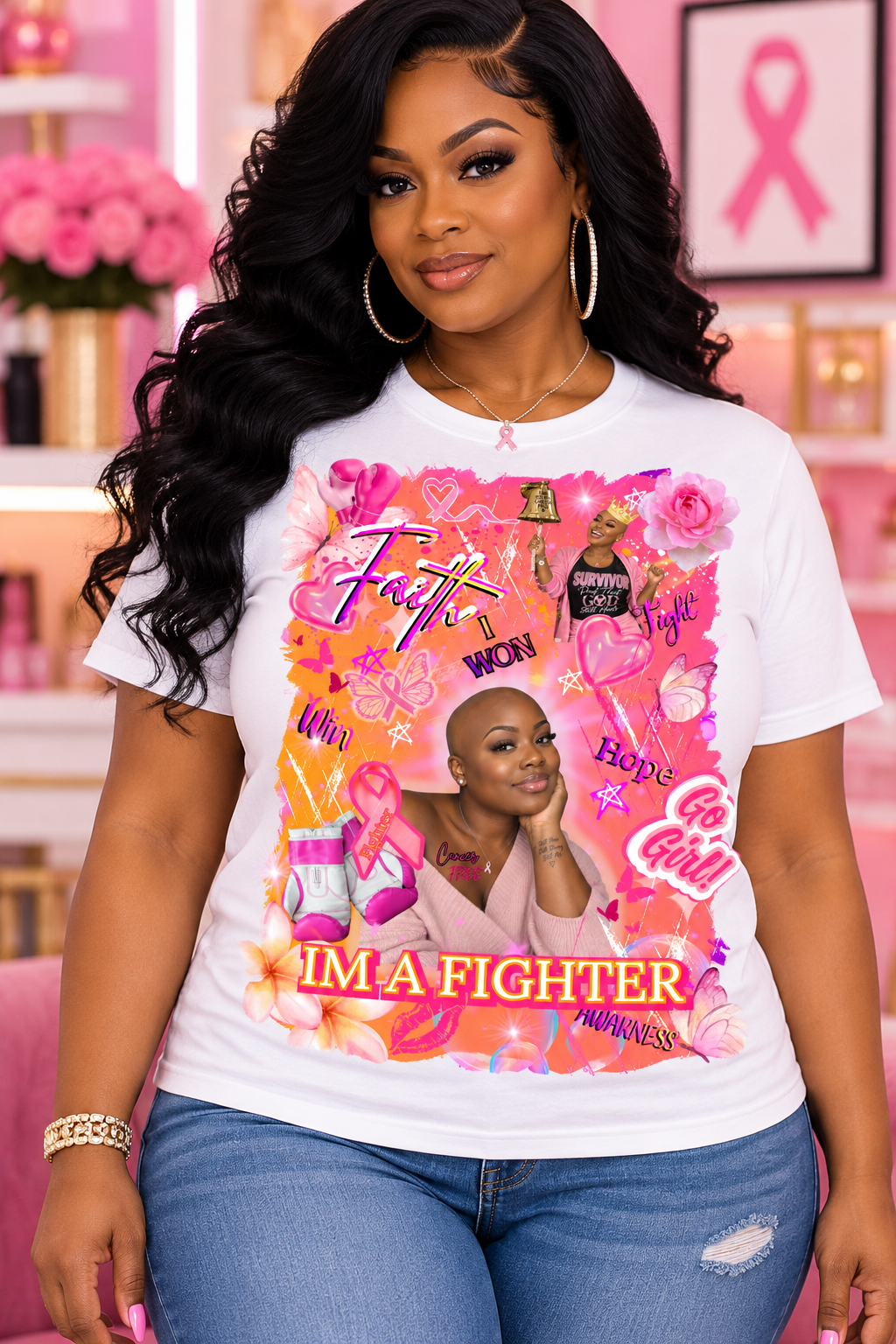 Editable Breast Cancer Awareness Bald Woman Canva Template 🎀
