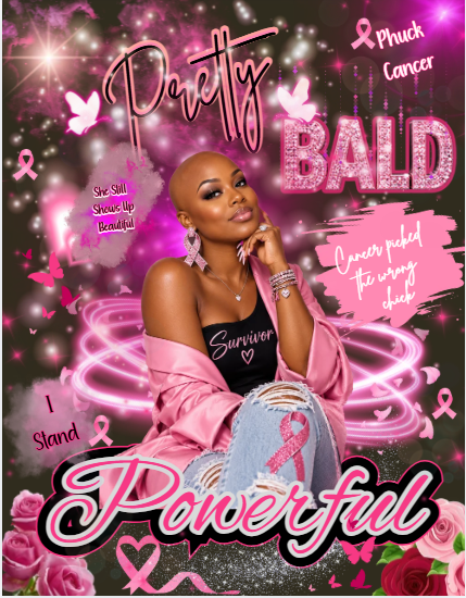 Editable Breast Cancer Awareness Bald Woman Canva Template 🎀