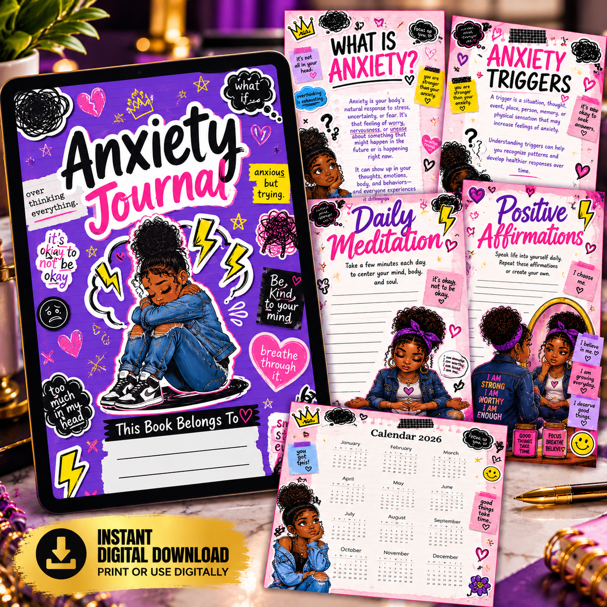 Anxiety Reflection Digital Journal 💜